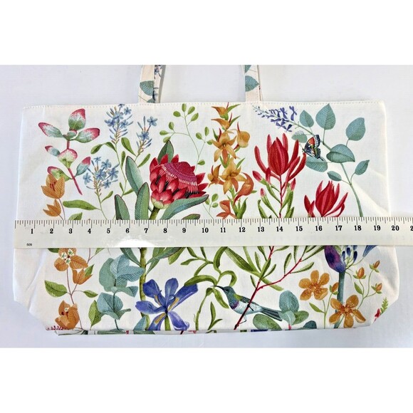 Estee Lauder White Floral Printed Canvas Shopper Tote Bag Mint Green Liner "New" - Picture 9 of 12